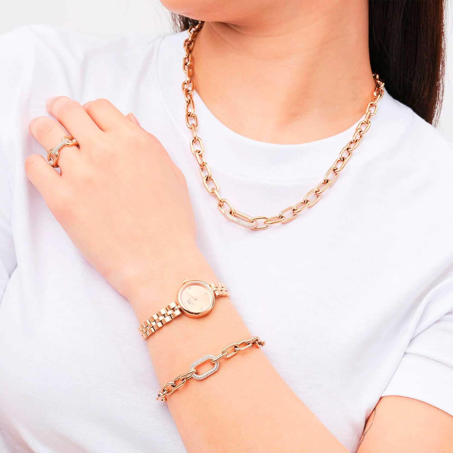 Стальной браслет Daniel Wellington Crystal-Link-Bracelet-RG с кристаллами