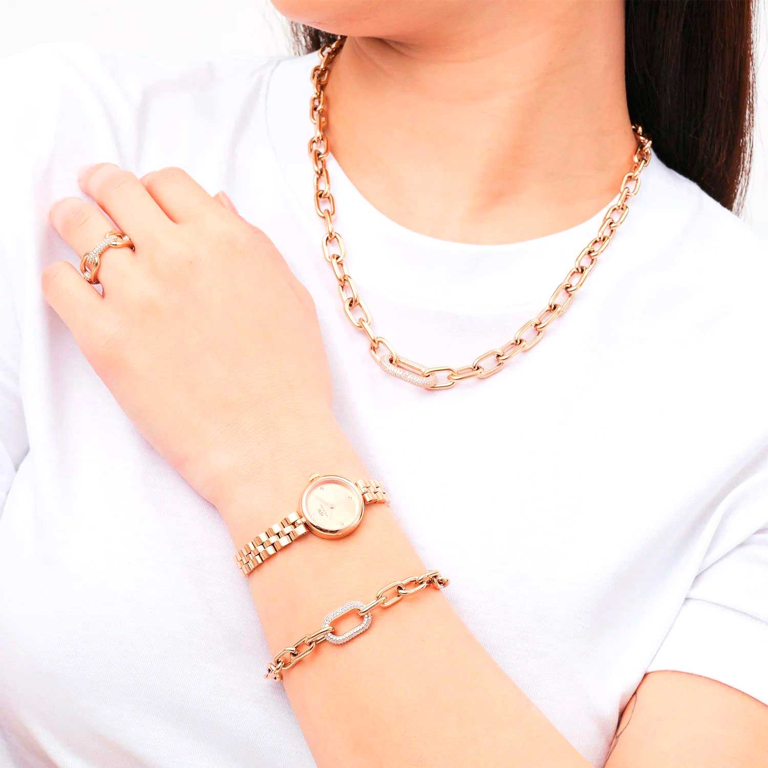 Стальное кольцо Daniel Wellington Crystal-Link-Ring-RG с кристаллами