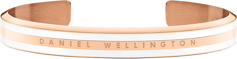Стальной открытый браслет Daniel Wellington Classic-Slim-Bracelet-Satin-White-RG-Medium с эмалью