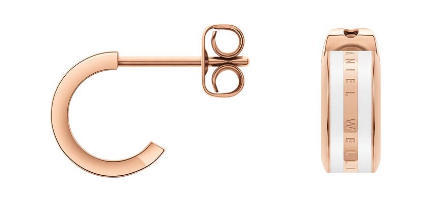 Стальные серьги полукольца Daniel Wellington Emalie-Earrings-Satin-White-RG с эмалью