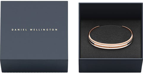 Стальной открытый браслет Daniel Wellington Classic-Slim-Bracelet-Satin-White-RG-Medium с эмалью