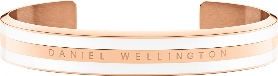Стальной открытый браслет Daniel Wellington Classic-Bracelet-Satin-White-RG-Medium с эмалью