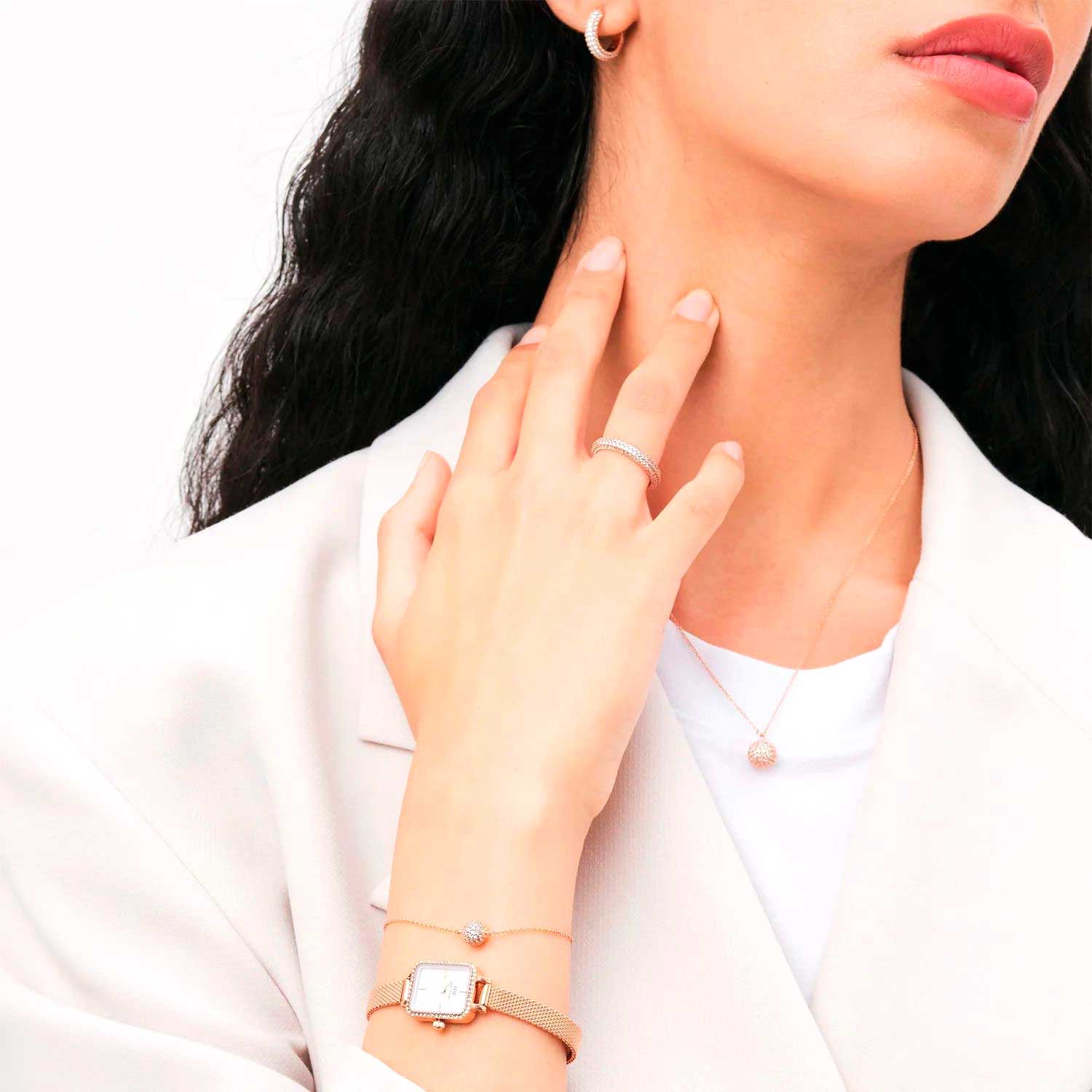Стальные серьги кольца Daniel Wellington Pave-Crystal-Earrings-RG с кристаллами