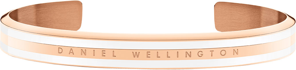 Стальной открытый браслет Daniel Wellington Classic-Slim-Bracelet-Satin-White-RG-Small с эмалью